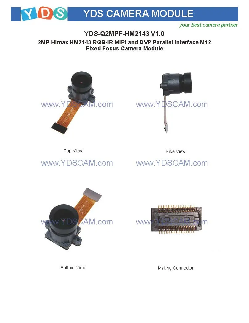 Yds-Q2mpf-Hm2143 V1.0 2MP Hm2143 RGB-IR Mipi and Dvp Parallel Interface M12 Fixed Focus Camera Module