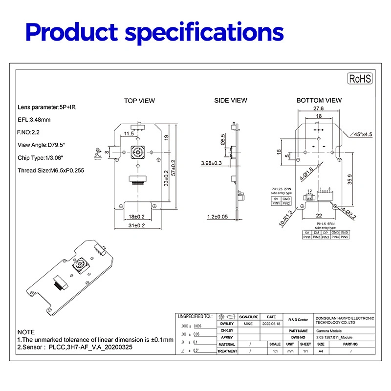 Factory High-End Customized Plug and Play 8m Pixels 3264*2448 Auto Focus No Distortion Lens USB Camera Module for Ocr